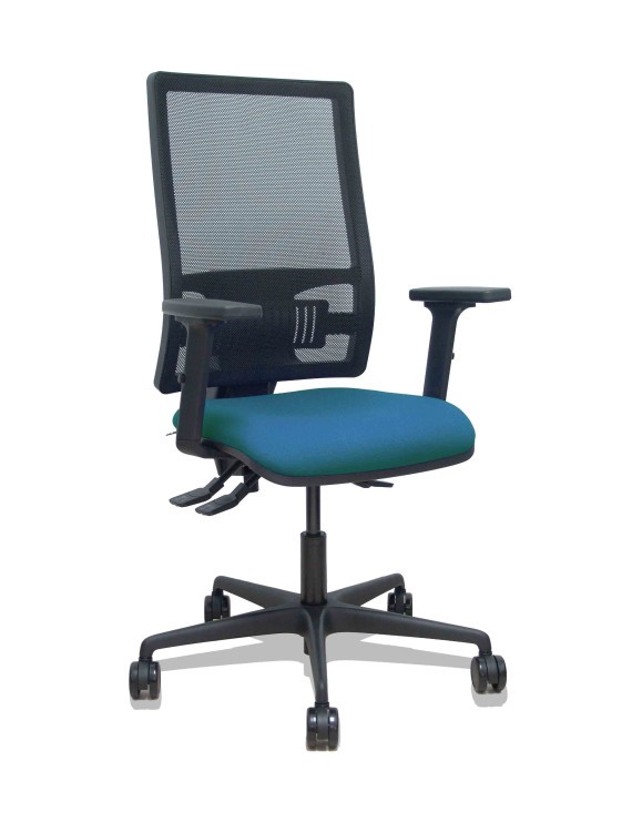 Silla Bormate asincro malla negra asiento bali verde petróleo brazos 2D ruedas 65mm