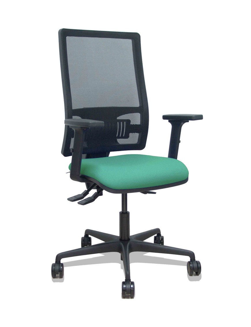 Silla Bormate asincro malla negra asiento bali verde esmeralda brazos 2D ruedas 65mm