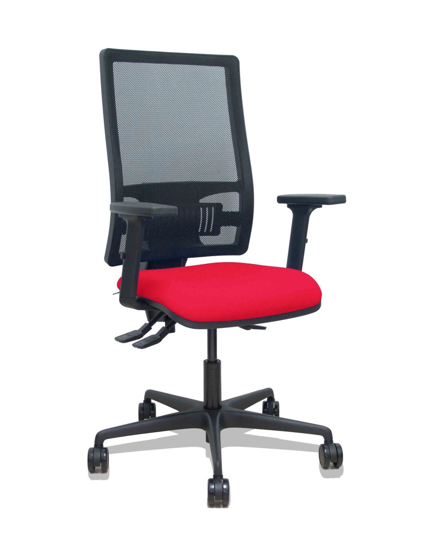 Silla Bormate asincro malla negra asiento bali rojo brazos 2D ruedas 65mm