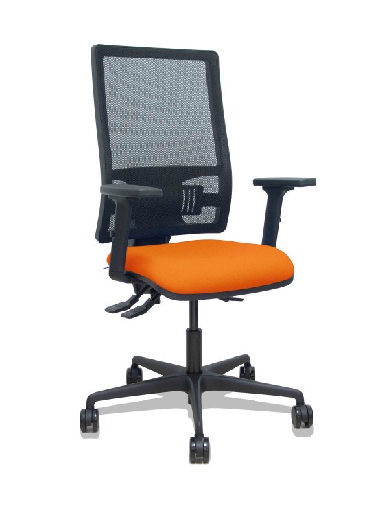 Silla Bormate asincro malla negra asiento bali naranja brazos 2D ruedas 65mm