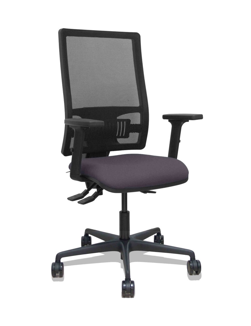 Silla Bormate asincro malla negra asiento bali gris oscuro brazos 2D ruedas 65mm