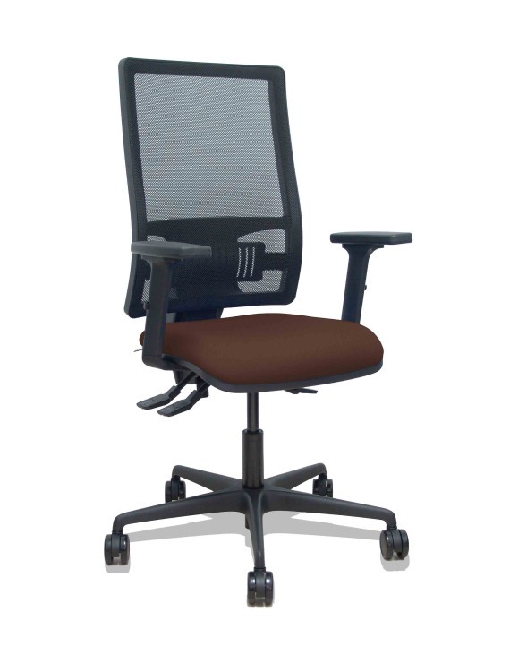 Silla Bormate asincro malla negra asiento bali marrón oscuro brazos 2D ruedas 65mm