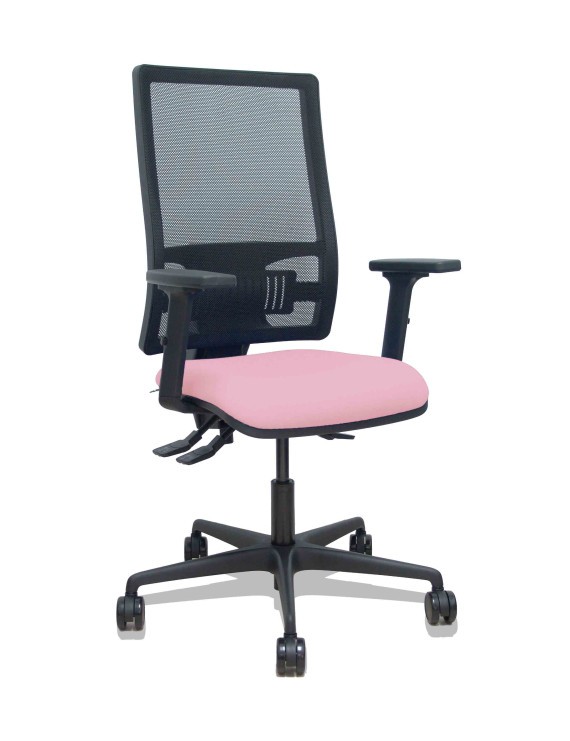 Silla Bormate asincro malla negra asiento bali rosa brazos 2D ruedas 65mm