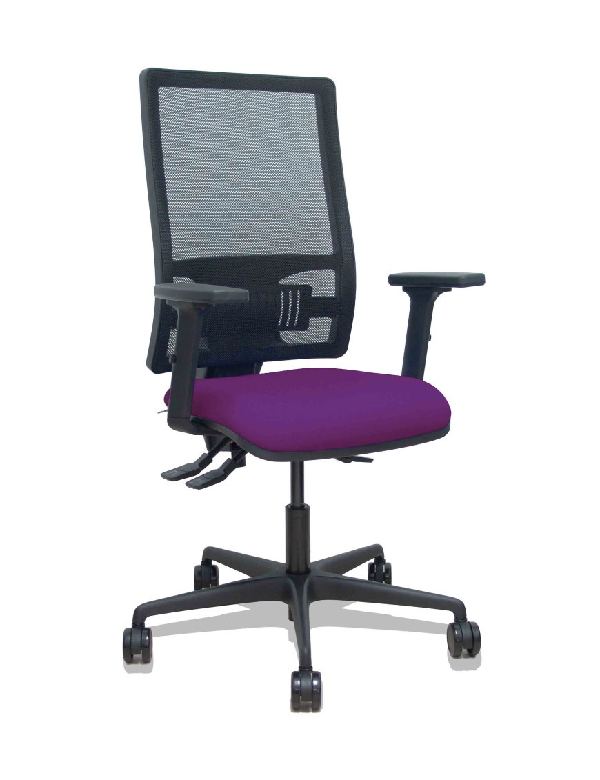 Silla Bormate asincro malla negra asiento bali morado brazos 2D ruedas 65mm