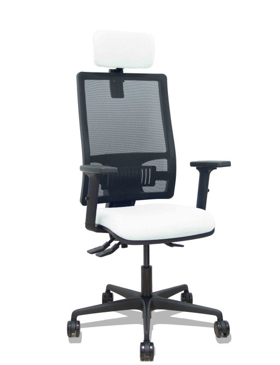 Silla Bormate asincro malla negra asiento bali blanco brazos 2D ruedas 65mm cabecero regulable