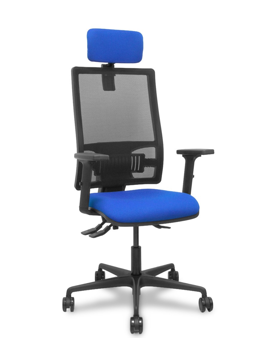 Silla Bormate asincro malla negra asiento bali azul brazos 2D ruedas 65mm cabecero regulable