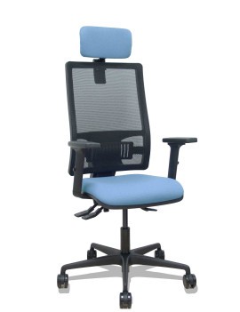 Silla Bormate asincro malla negra asiento bali azul cielo brazos 2D ruedas 65mm cabecero regulable