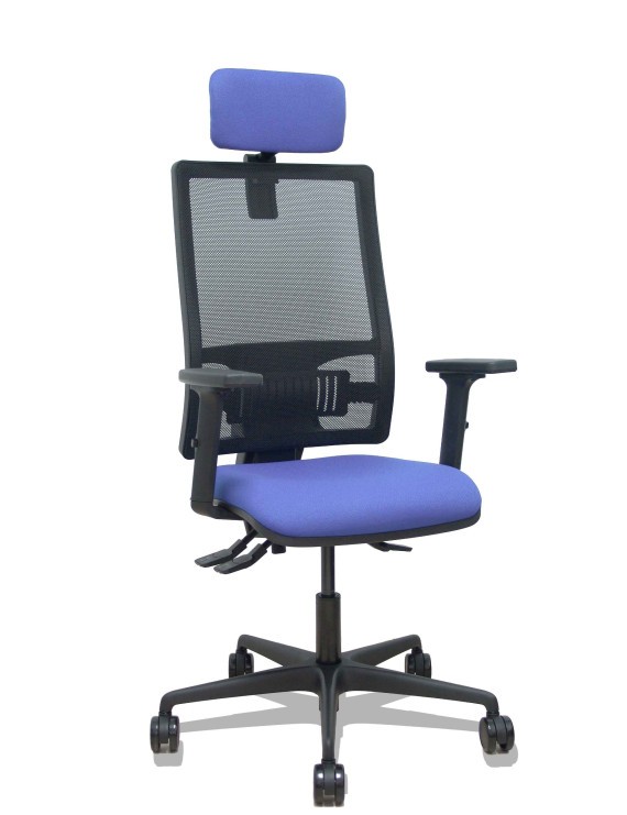 Silla Bormate asincro malla negra asiento bali azul claro brazos 2D ruedas 65mm cabecero regulable