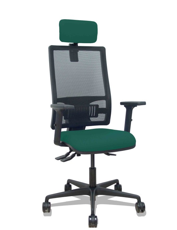 Silla Bormate asincro malla negra asiento bali verde botella brazos 2D ruedas 65mm cabecero regulable