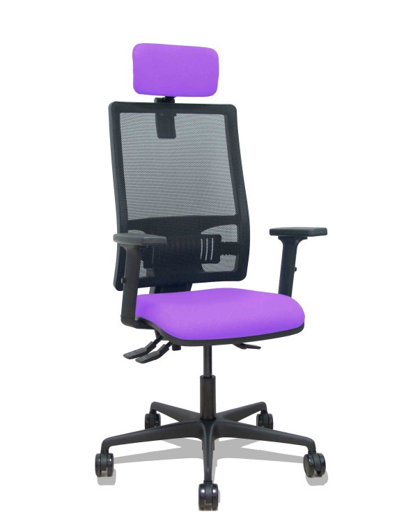 Silla Bormate asincro malla negra asiento bali lila brazos 2D ruedas 65mm cabecero regulable