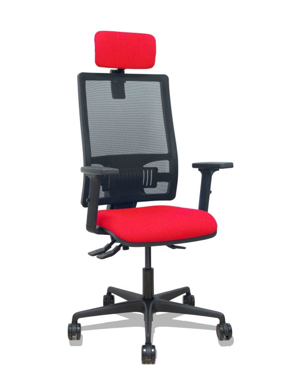 Silla Bormate asincro malla negra asiento bali rojo brazos 2D ruedas 65mm cabecero regulable