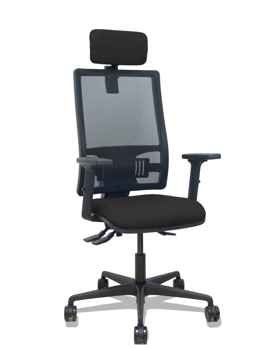 Silla Bormate asincro malla negra asiento bali negro brazos 2D ruedas 65mm cabecero regulable