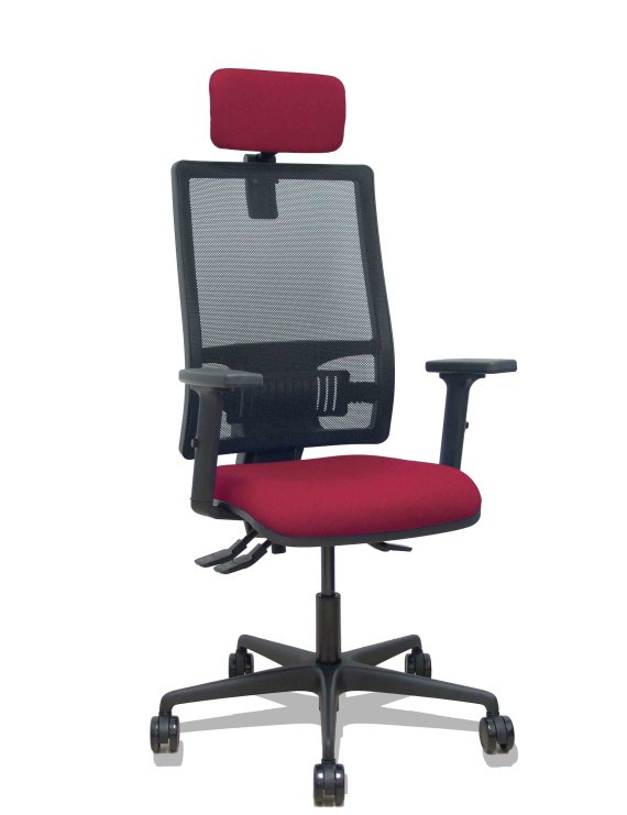 Silla Bormate asincro malla negra asiento bali granate brazos 2D ruedas 65mm cabecero regulable