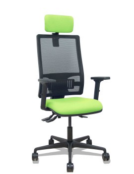 Silla Bormate asincro malla negra asiento bali pistacho brazos 2D ruedas 65mm cabecero regulable