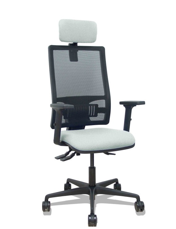 Silla Bormate asincro malla negra asiento bali gris claro brazos 2D ruedas 65mm cabecero regulable