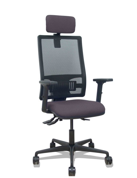 Silla Bormate asincro malla negra asiento bali gris oscuro brazos 2D ruedas 65mm cabecero regulable