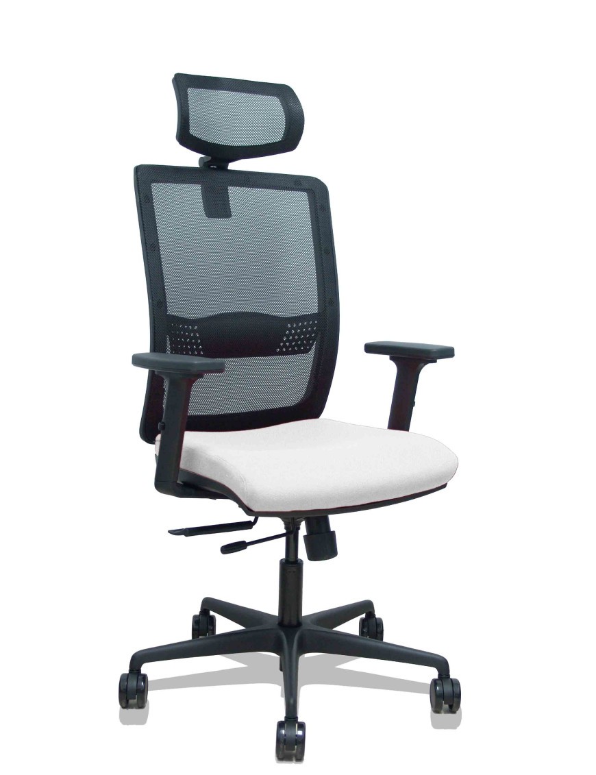 Silla Haches traslack malla negra asiento bali blanco brazos 2D ruedas 65mm cabecero regulable