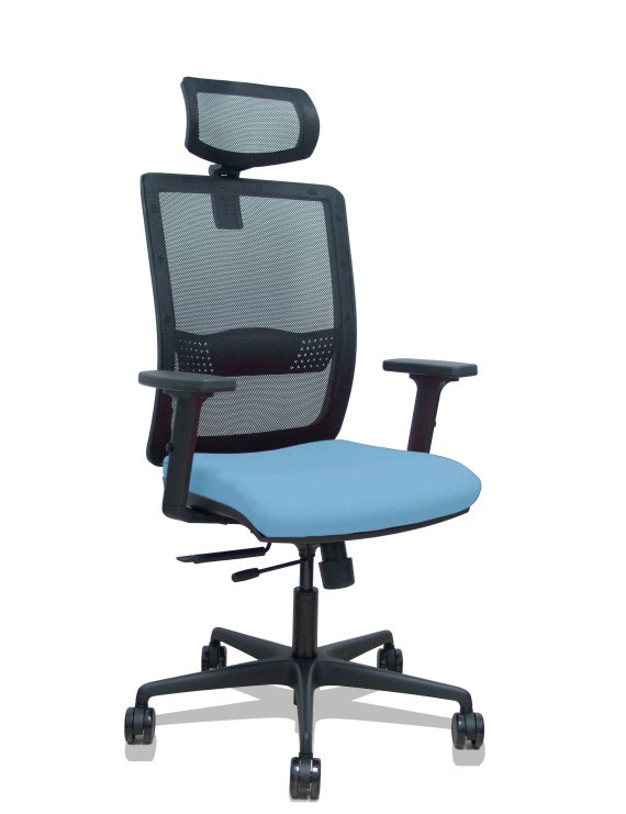 Silla Haches traslack malla negra asiento bali azul cielo brazos 2D ruedas 65mm cabecero regulable