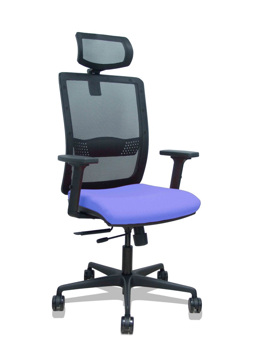 Silla Haches traslack malla negra asiento bali azul claro brazos 2D ruedas 65mm cabecero regulable