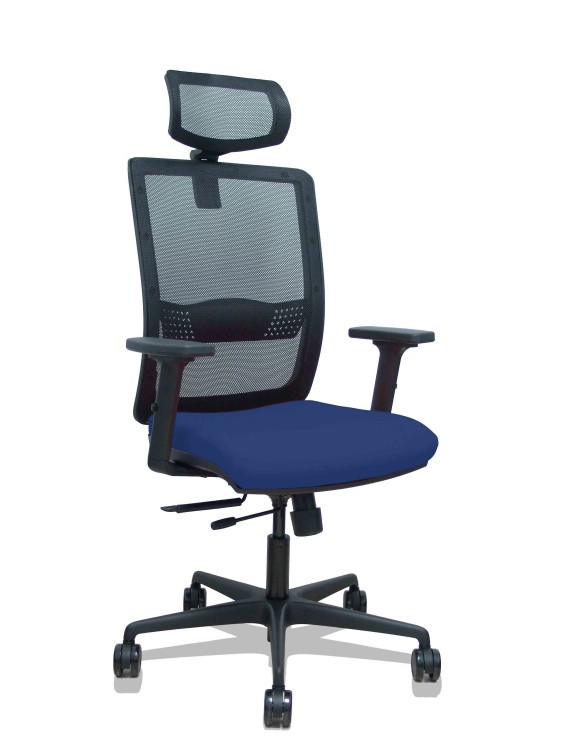 Silla Haches traslack malla negra asiento bali azul marino brazos 2D ruedas 65mm cabecero regulable