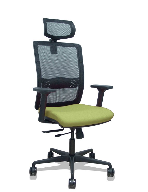 Silla Haches traslack malla negra asiento bali verde oliva brazos 2D ruedas 65mm cabecero regulable