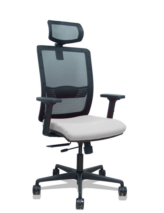 Silla Haches traslack malla negra asiento bali gris claro brazos 2D ruedas 65mm cabecero regulable