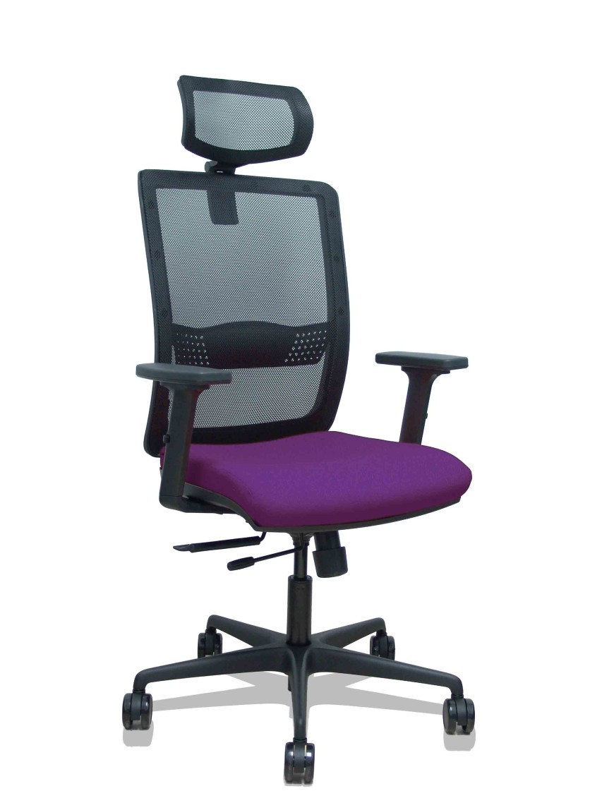 Silla Haches traslack malla negra asiento bali morado brazos 2D ruedas 65mm cabecero regulable