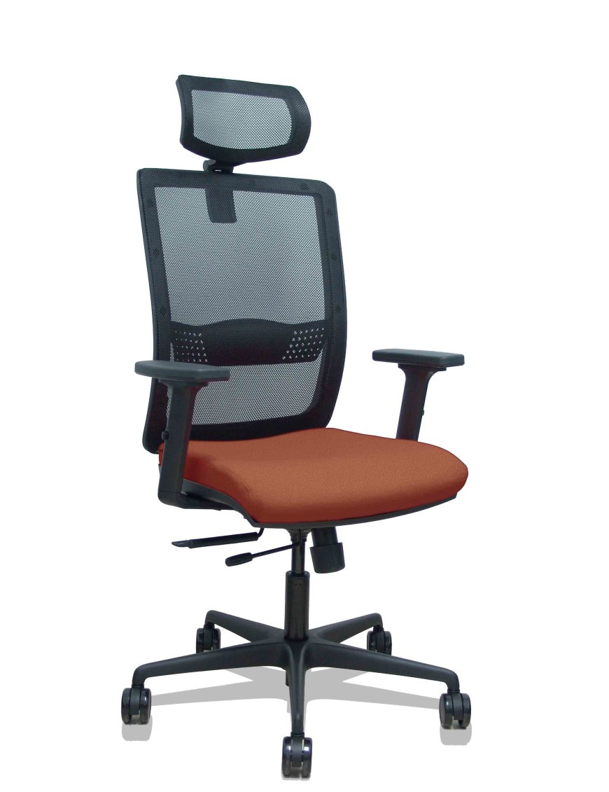 Silla Haches traslack malla negra asiento bali marrón brazos 2D ruedas 65mm cabecero regulable