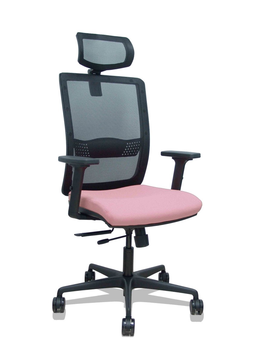 Silla Haches traslack malla negra asiento bali rosa brazos 2D ruedas 65mm cabecero regulable