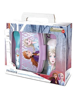 SET DE BOTELLA Y SANDWICHERA + CUBIERTOS FROZEN II "ONE HEART"