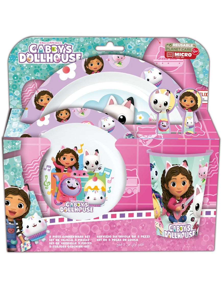 SET MICRO KIDS 5 PIEZAS EN ESTUCHE GABBY'S DOLLHOUSE "PARTY"