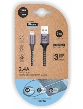 Cable Techone Usb-Lightning Gris 2 M.