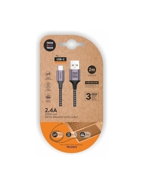 Cable Techone Usb-Usb-C Gris 2 M.