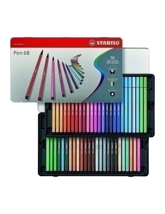 Rotul.Stabilo Pen 68 Caja Metalica De 50