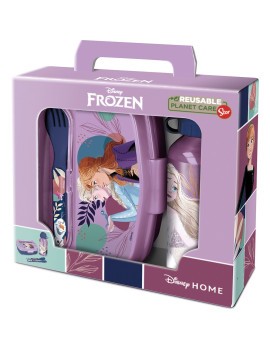 SET DE BOTELLA Y SANDWICHERA + CUBIERTOS FROZEN "COOL DAYS"