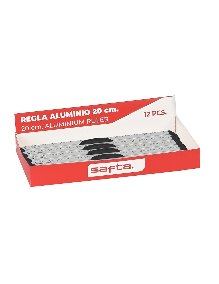 EXPOSITOR 12 PCS. REGLA ALUMINIO 20CM SAFTA