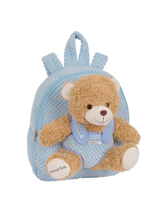 MOCHILA PREESCOLAR CON OSITO SAFTA AZUL PASTEL